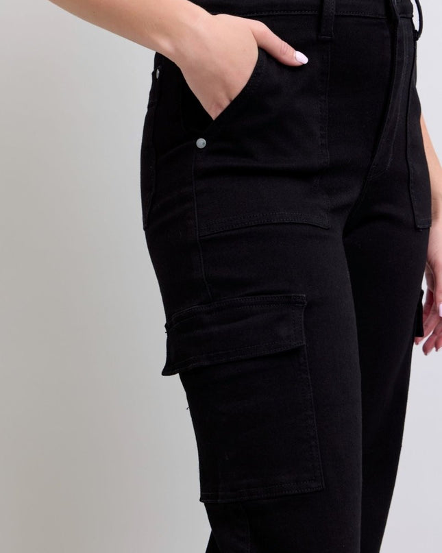 Judy Blue High Waist Cargo Wide Leg Black Denim Jeans 88886 - Sleekdenim.com