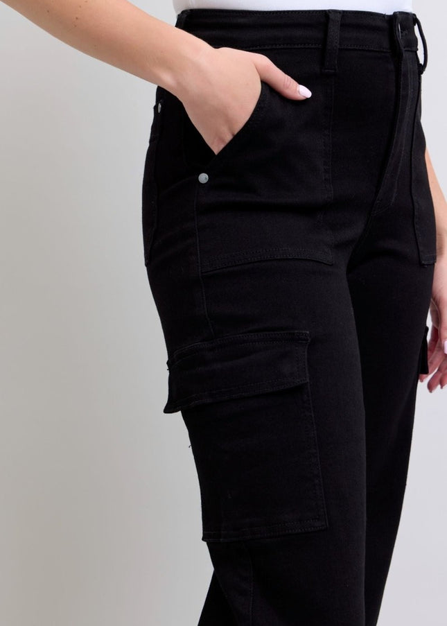 Judy Blue High Waist Cargo Wide Leg Black Denim Jeans 88886 - Sleekdenim.com