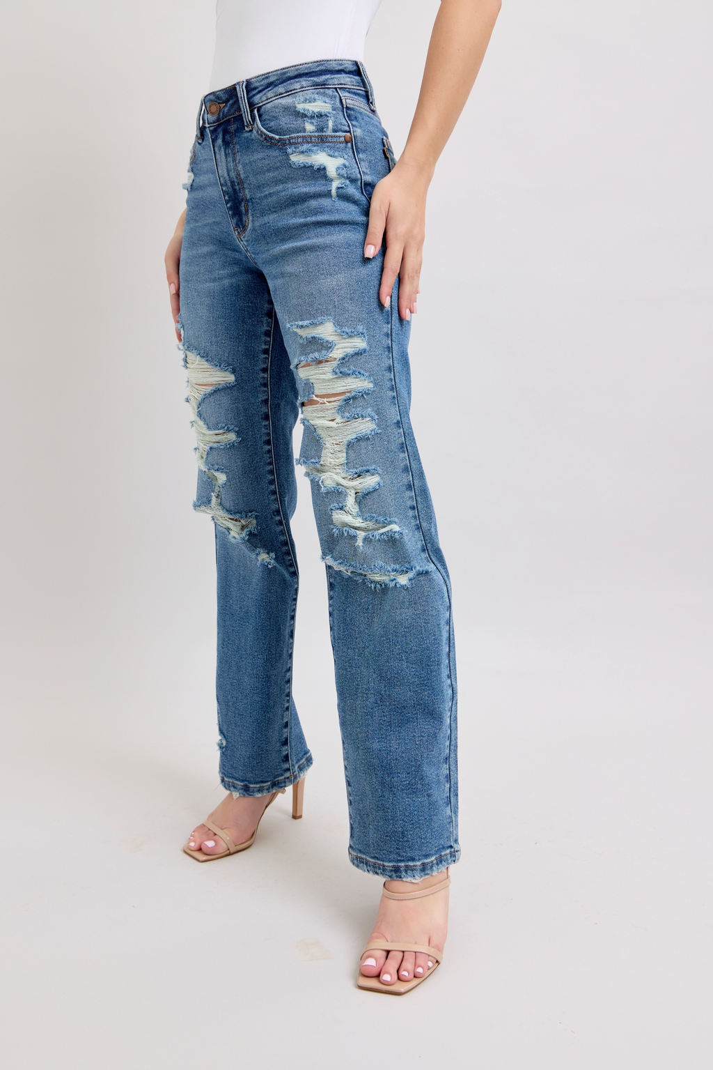 Judy Blue High Waist Heavy Destroy Straight Rise Jeans