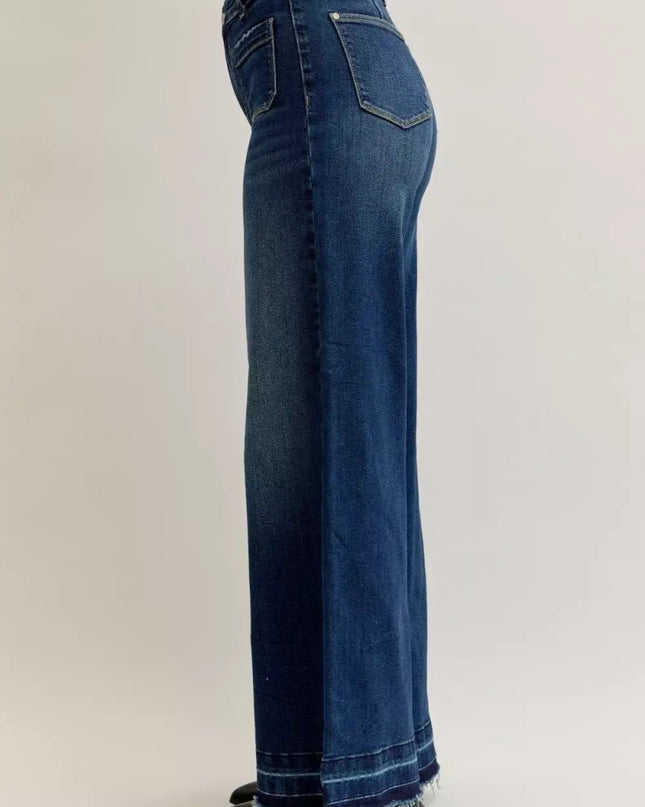 Judy Blue High Waist Palazzo Jeans with Front Patch Pockets - Sleekdenim.com