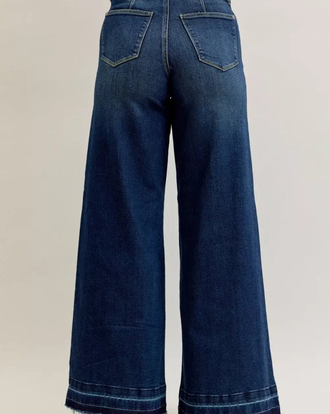 Judy Blue High Waist Palazzo Jeans with Front Patch Pockets - Sleekdenim.com