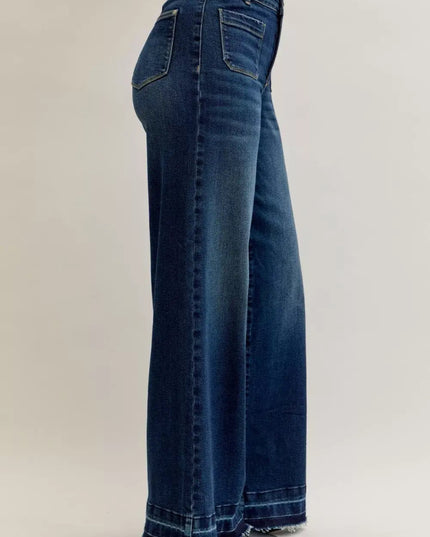 Judy Blue High Waist Palazzo Jeans with Front Patch Pockets - Sleekdenim.com