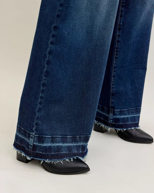 Judy Blue High Waist Palazzo Jeans with Front Patch Pockets - Sleekdenim.com