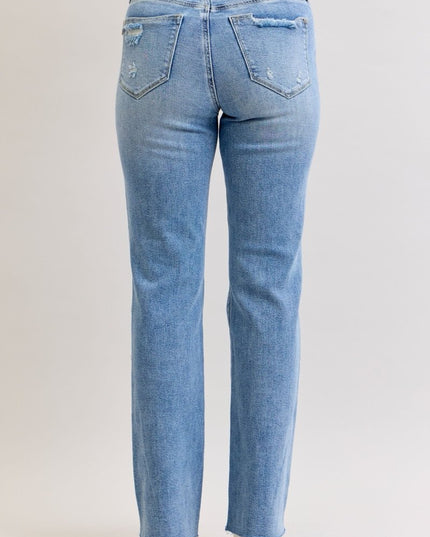 Judy Blue Mid Rise Light Wash Destroyed 90's Straight Leg Jeans - 881010 - Sleekdenim.com