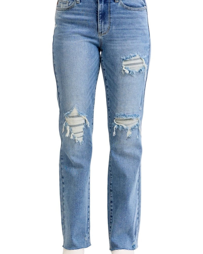 Judy Blue Mid Rise Light Wash Destroyed 90's Straight Leg Jeans - 881010 - Sleekdenim.com