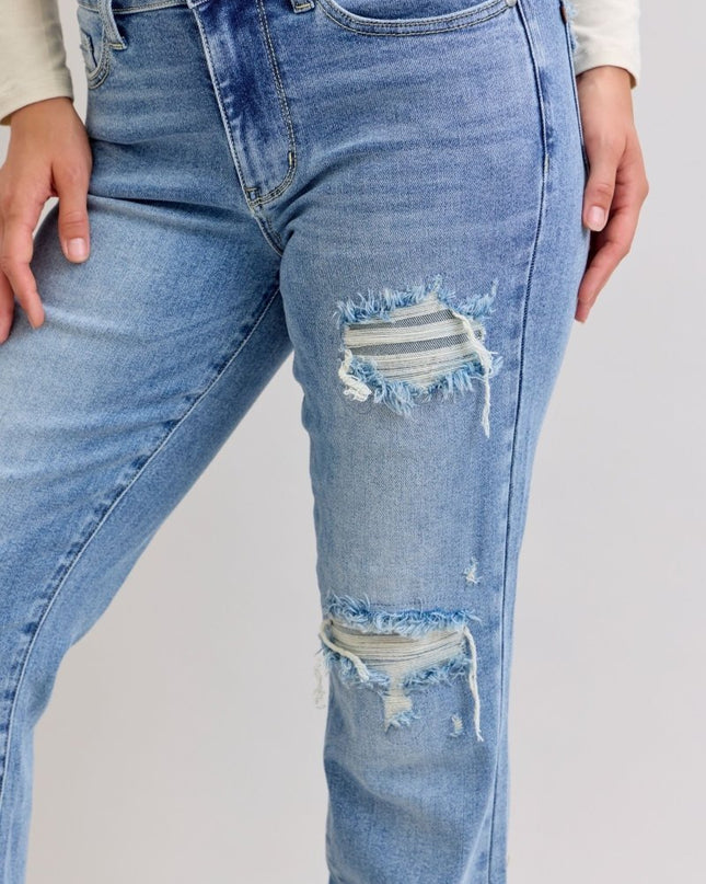 Judy Blue Mid Rise Light Wash Destroyed 90's Straight Leg Jeans - 881010 - Sleekdenim.com