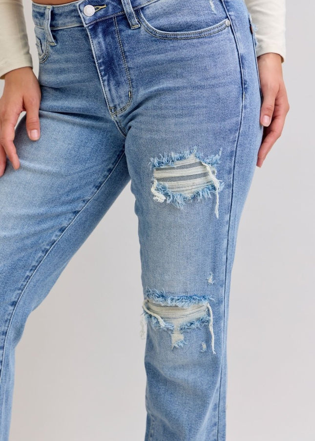 Judy Blue Mid Rise Light Wash Destroyed 90's Straight Leg Jeans - 881010 - Sleekdenim.com