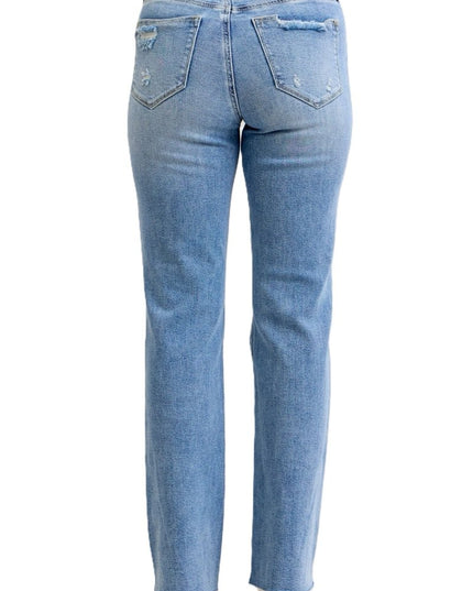 Judy Blue Mid Rise Light Wash Destroyed 90's Straight Leg Jeans - 881010 - Sleekdenim.com