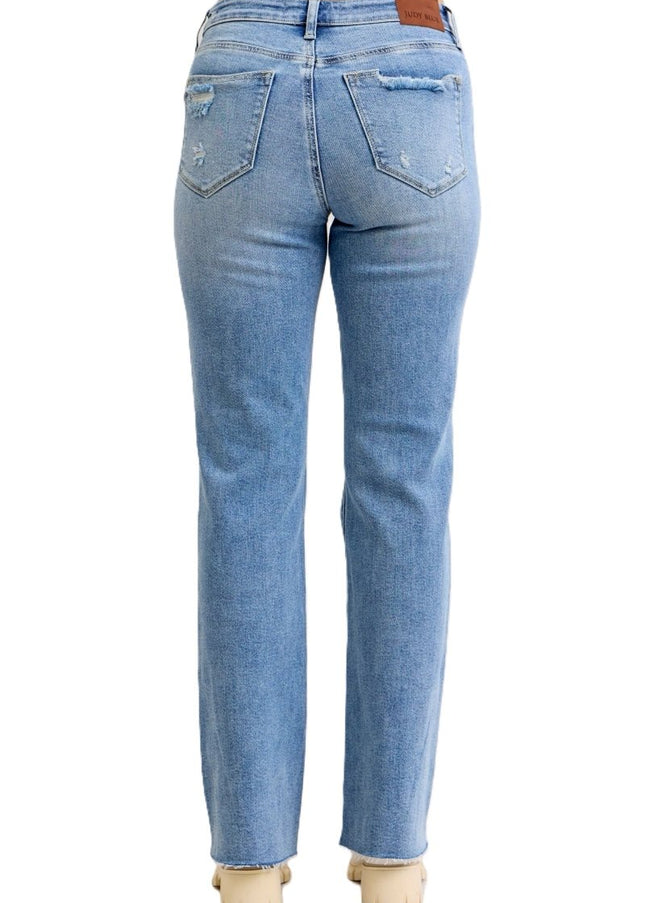 Judy Blue Mid Rise Light Wash Destroyed 90's Straight Leg Jeans - 881010 - Sleekdenim.com