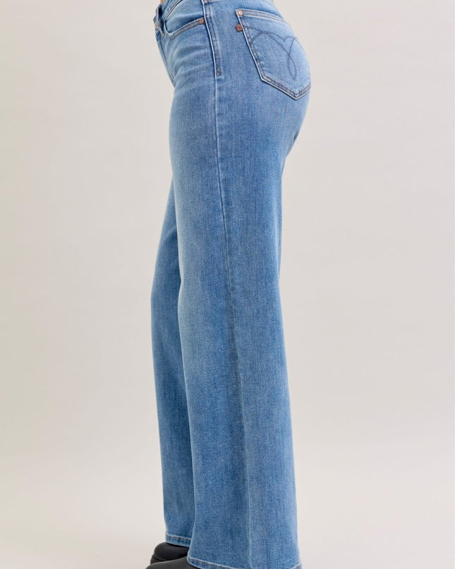 Judy Blue Mid Rise Retro Wide Leg Jeans 82702 - Sleekdenim.com