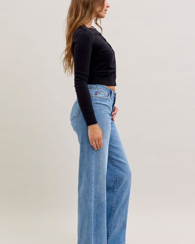 Judy Blue Mid Rise Retro Wide Leg Jeans 82702 - Sleekdenim.com