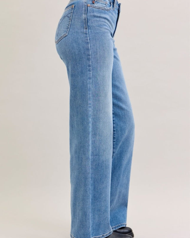 Judy Blue Mid Rise Retro Wide Leg Jeans 82702 - Sleekdenim.com