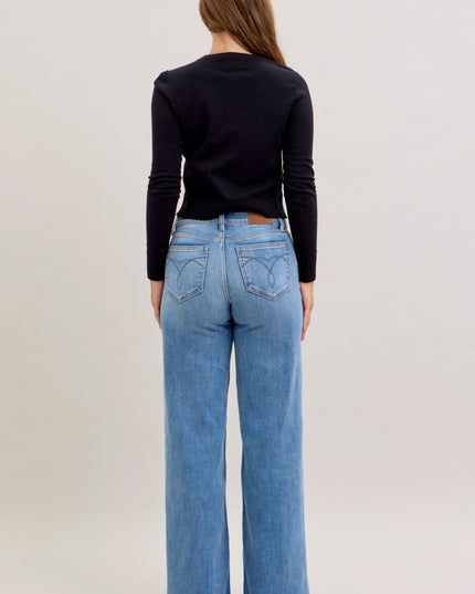 Judy Blue Mid Rise Retro Wide Leg Jeans 82702 - Sleekdenim.com