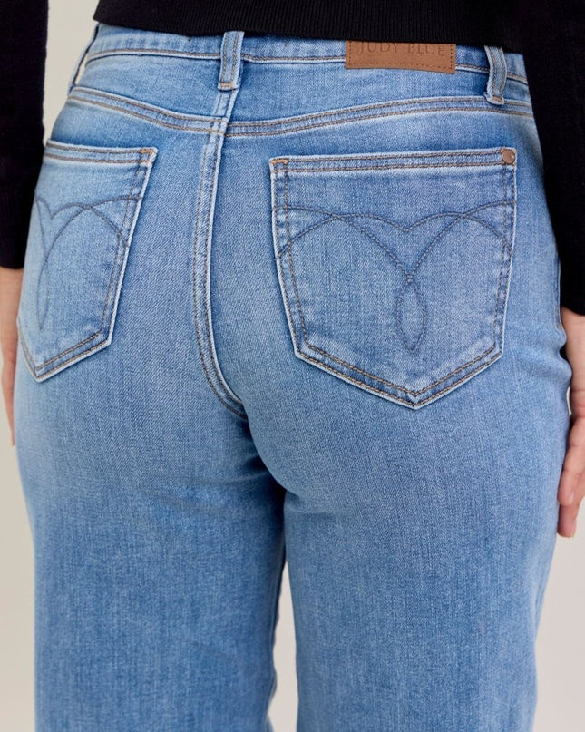 Judy Blue Mid Rise Retro Wide Leg Jeans 82702 - Sleekdenim.com