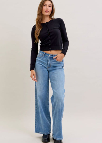Judy Blue Mid Rise Retro Wide Leg Jeans 82702 - Sleekdenim.com