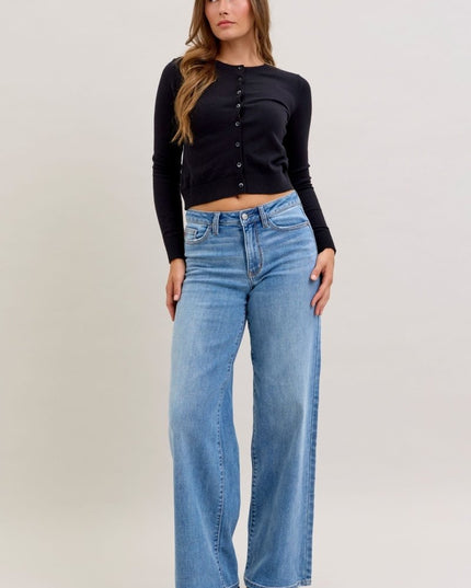 Judy Blue Mid Rise Retro Wide Leg Jeans 82702 - Sleekdenim.com
