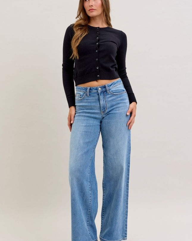 Judy Blue Mid Rise Retro Wide Leg Jeans 82702 - Sleekdenim.com