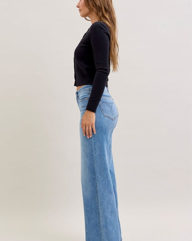 Judy Blue Mid Rise Retro Wide Leg Jeans 82702 - Sleekdenim.com