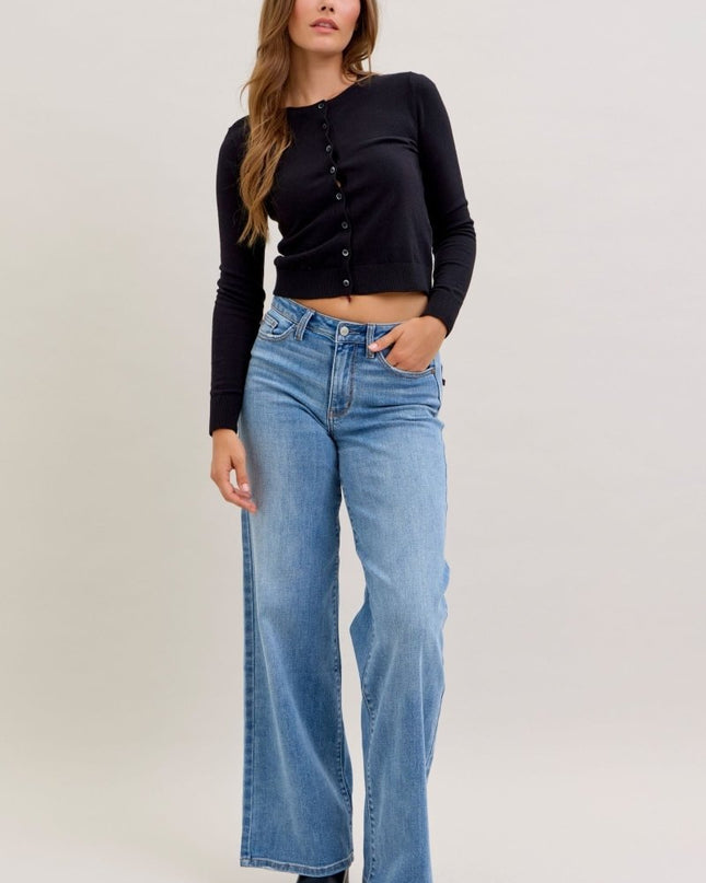 Judy Blue Mid Rise Retro Wide Leg Jeans 82702 - Sleekdenim.com