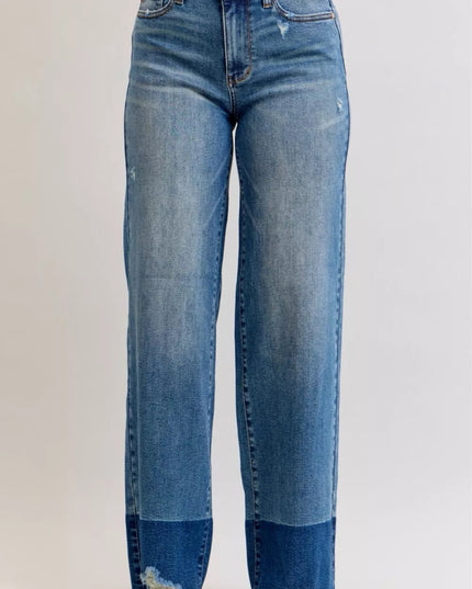 Judy Blue Raw Hem High Waist Column Straight Jeans - Sleekdenim.com