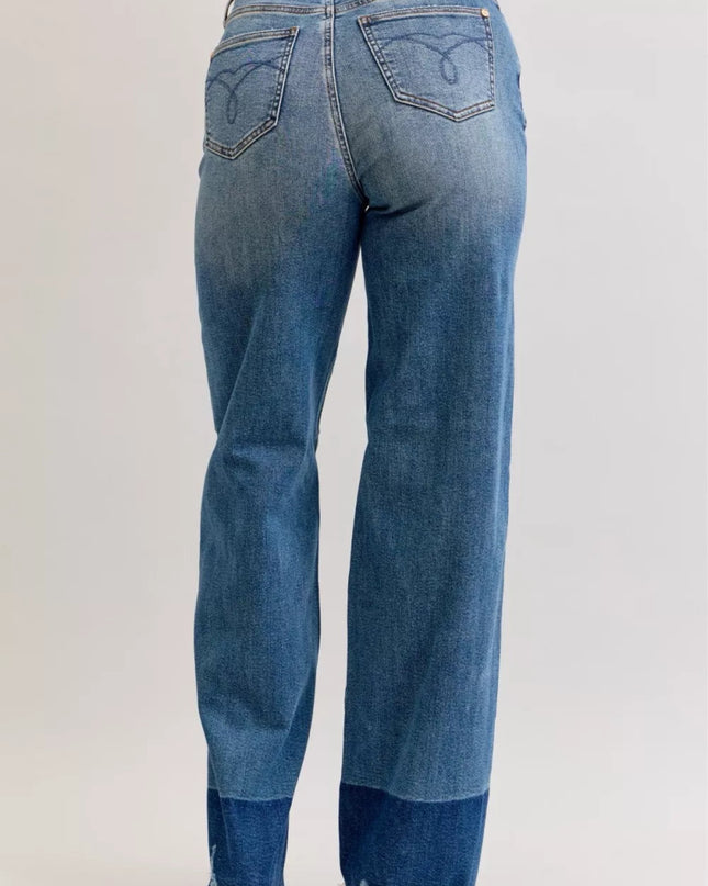 Judy Blue Raw Hem High Waist Column Straight Jeans - Sleekdenim.com