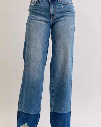 Judy Blue Raw Hem High Waist Column Straight Jeans - Sleekdenim.com
