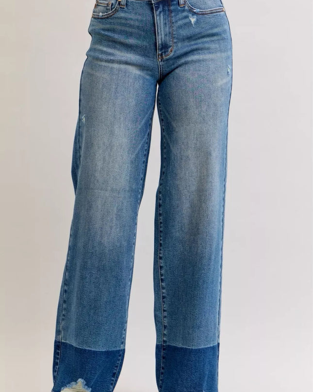 Judy Blue Raw Hem High Waist Column Straight Jeans - Sleekdenim.com