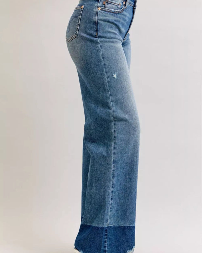 Judy Blue Raw Hem High Waist Column Straight Jeans - Sleekdenim.com