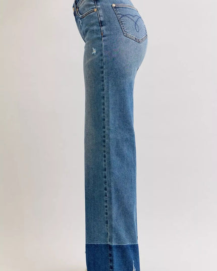 Judy Blue Raw Hem High Waist Column Straight Jeans - Sleekdenim.com