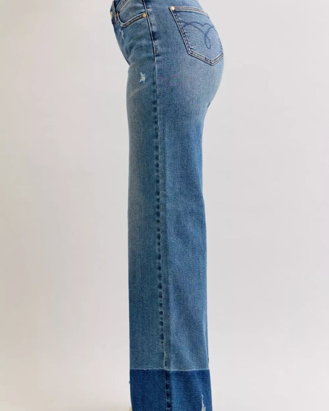 Judy Blue Raw Hem High Waist Column Straight Jeans - Sleekdenim.com