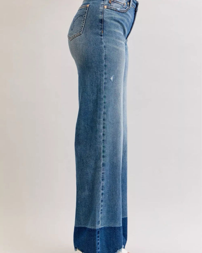 Judy Blue Raw Hem High Waist Column Straight Jeans - Sleekdenim.com