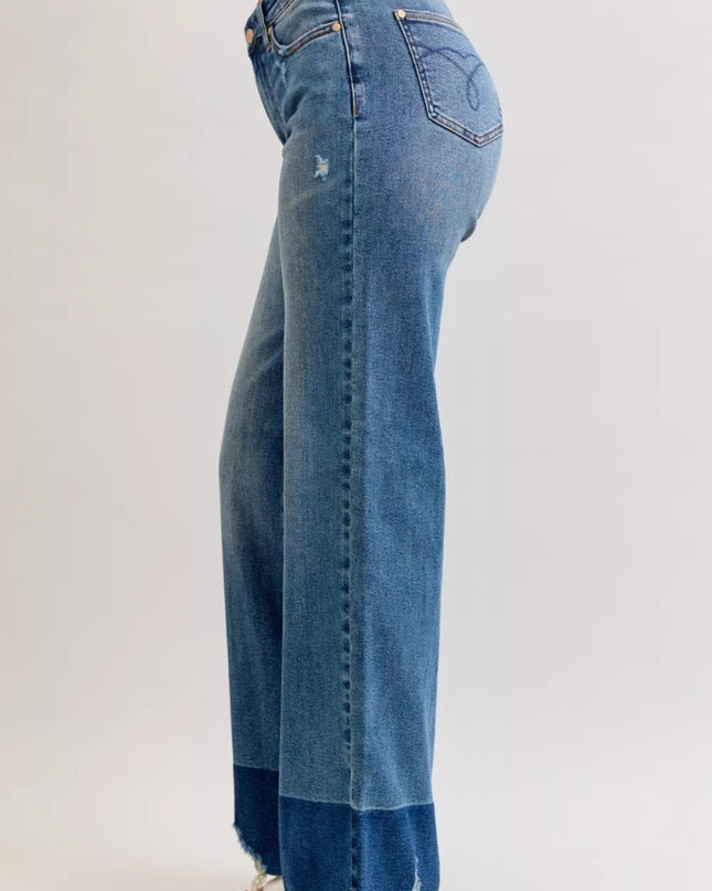 Judy Blue Raw Hem High Waist Column Straight Jeans - Sleekdenim.com