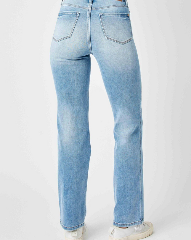 Judy Blue High Waist Tummy Control Contrast Wash Straight Denim Jeans 88794 - Sleekdenim.com