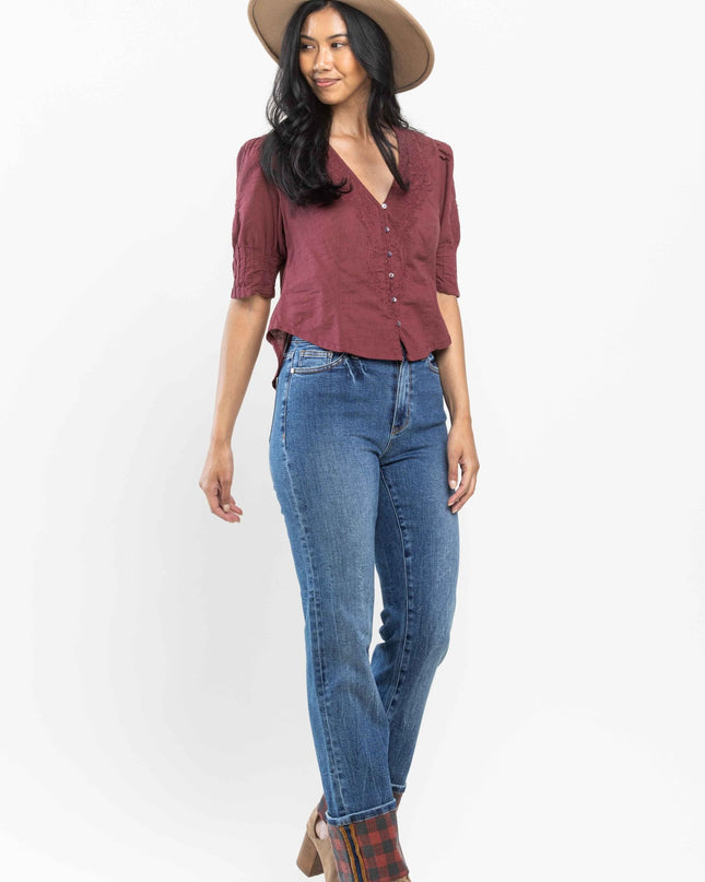 Judy Blue Plaid Cuffed High Rise Cuffed Straight Leg (Long Inseam Option) 88707 - Sleekdenim.com
