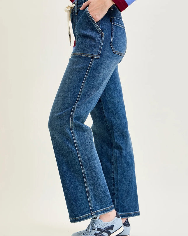 Judy Blue "Blair" High Rise Drawstring Wide Leg Jeans 88856