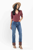 Judy Blue Plaid Cuffed High Rise Cuffed Straight Leg (Long Inseam Option) 88707 - Sleekdenim.com