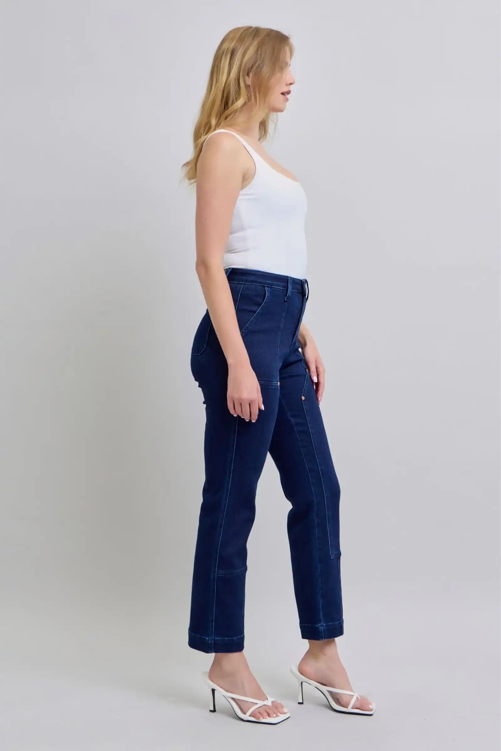 Judy Blue Vintage Dark Wash Utility Straight Leg Jeans 88918 - Sleekdenim.com