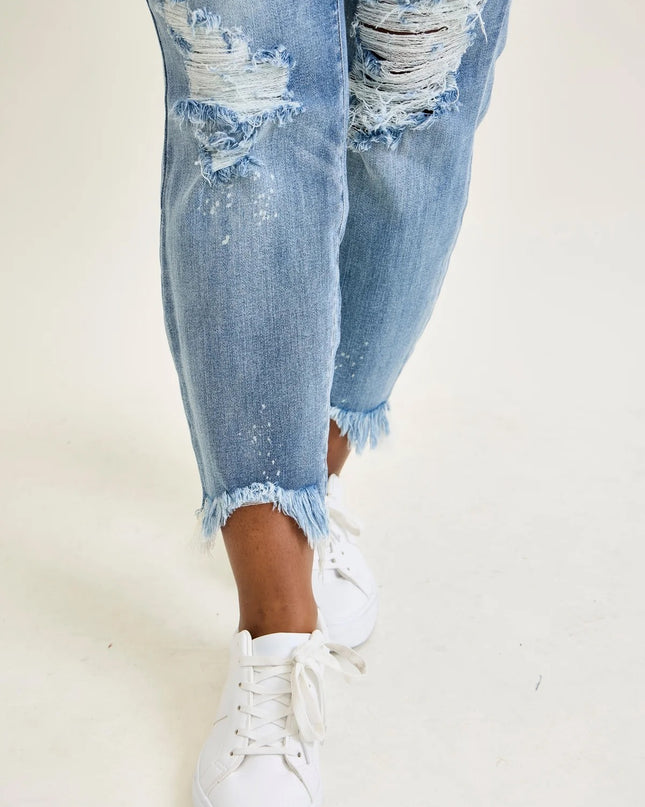 Judy Blue "Alexis" Light Bleach Splash Boyfriend Jeans 82155 - Sleekdenim.com