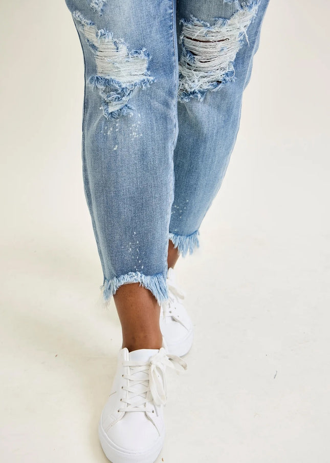 Judy Blue "Alexis" Light Bleach Splash Boyfriend Jeans 82155 - Sleekdenim.com