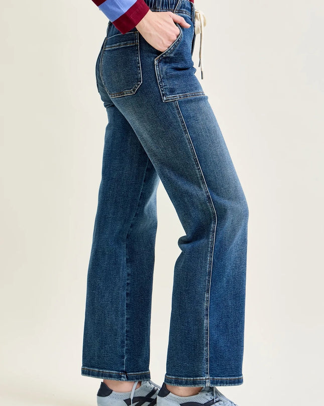 Judy Blue "Blair" High Rise Drawstring Wide Leg Jeans 88856