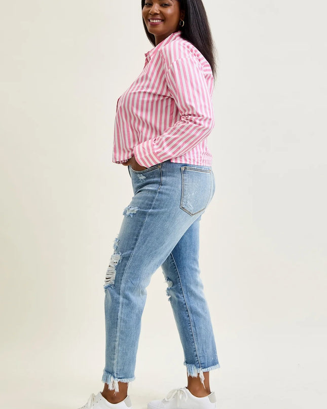Judy Blue "Alexis" Light Bleach Splash Boyfriend Jeans 82155 - Sleekdenim.com