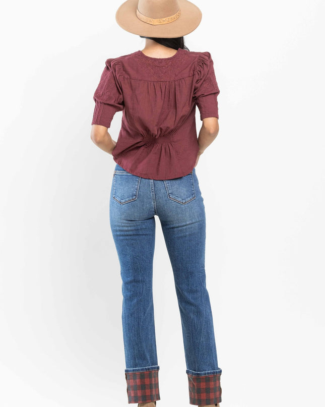 Judy Blue Plaid Cuffed High Rise Cuffed Straight Leg (Long Inseam Option) 88707 - Sleekdenim.com