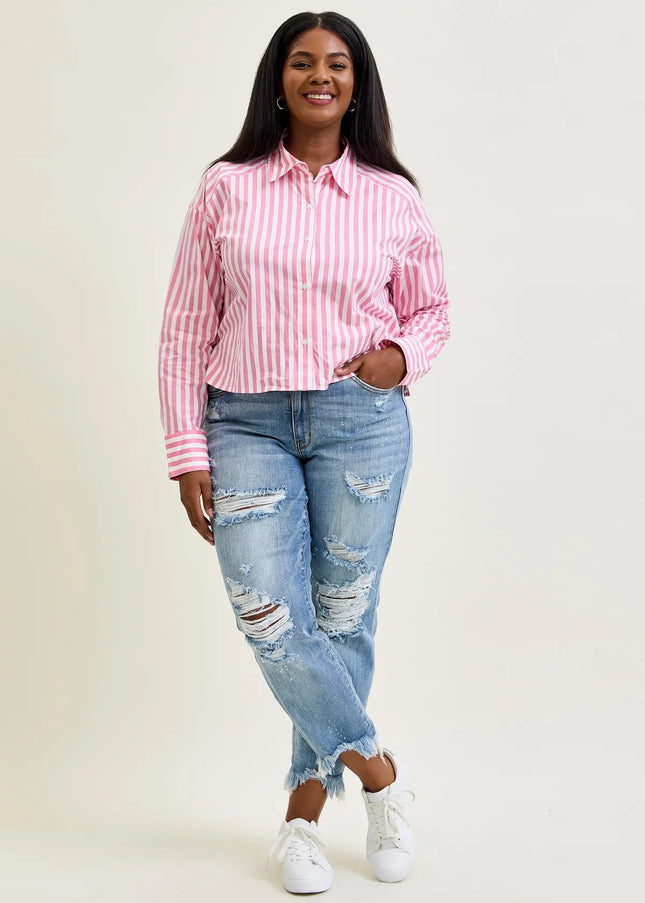 Judy Blue "Alexis" Light Bleach Splash Boyfriend Jeans 82155 - Sleekdenim.com