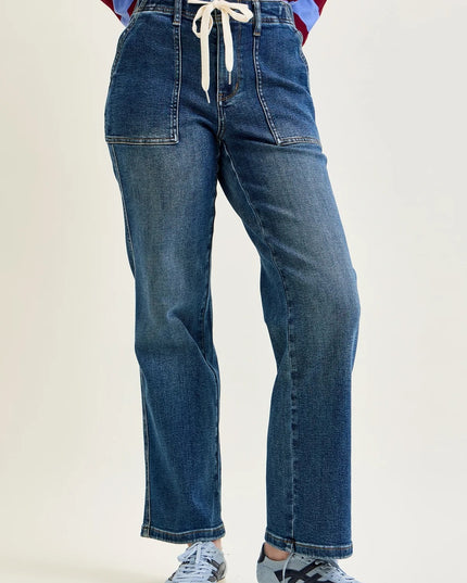Judy Blue "Blair" High Rise Drawstring Wide Leg Jeans 88856