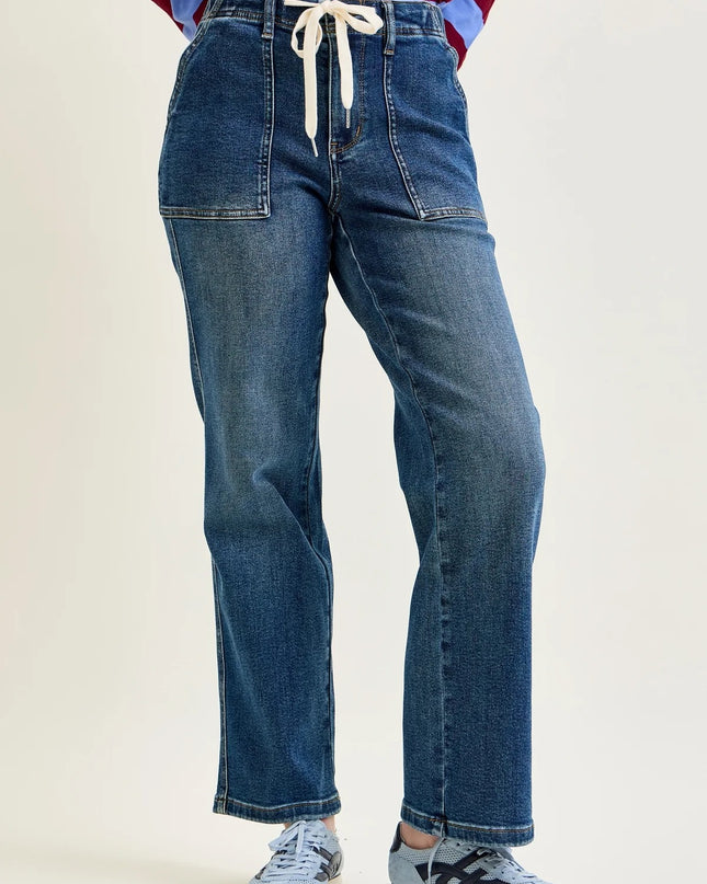 Judy Blue "Blair" High Rise Drawstring Wide Leg Jeans 88856