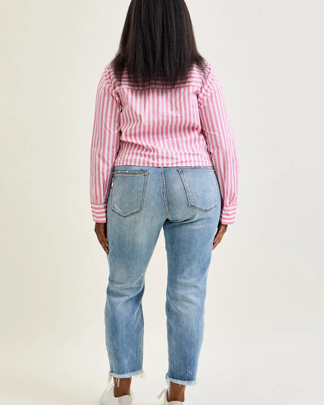 Judy Blue "Alexis" Light Bleach Splash Boyfriend Jeans 82155 - Sleekdenim.com