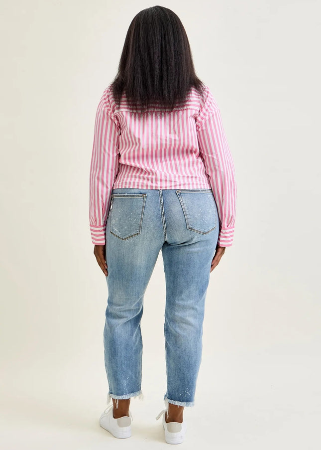 Judy Blue "Alexis" Light Bleach Splash Boyfriend Jeans 82155 - Sleekdenim.com