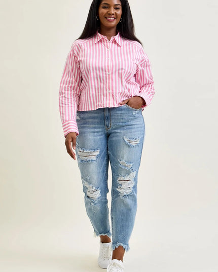 Judy Blue "Alexis" Light Bleach Splash Boyfriend Jeans 82155 - Sleekdenim.com