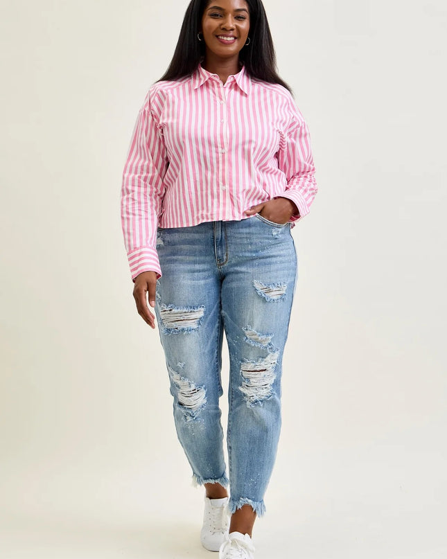 Judy Blue "Alexis" Light Bleach Splash Boyfriend Jeans 82155 - Sleekdenim.com