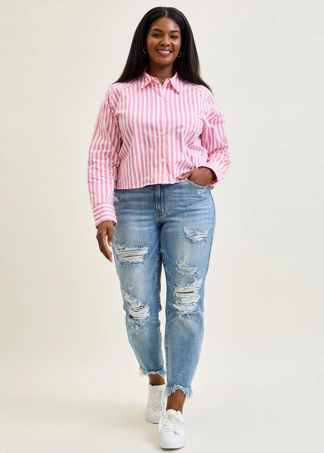 Judy Blue "Alexis" Light Bleach Splash Boyfriend Jeans 82155 - Sleekdenim.com